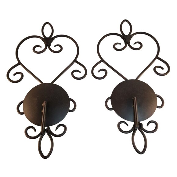 Decorative Wrought Iron Wall Sconce Candle Holder Scroll Design Accent 12x7 Inch - Picture 2 of 14